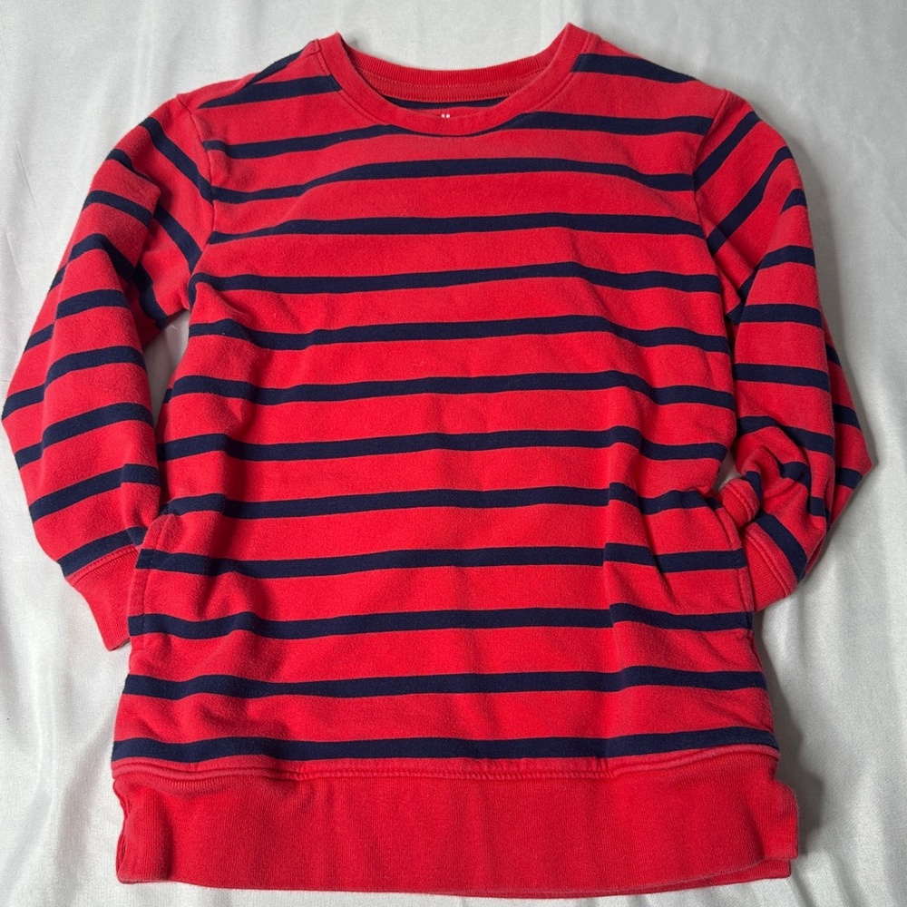 Primary Red & Navy Stripe Tunic Sweatshirt w/ Pockets Size 4–5